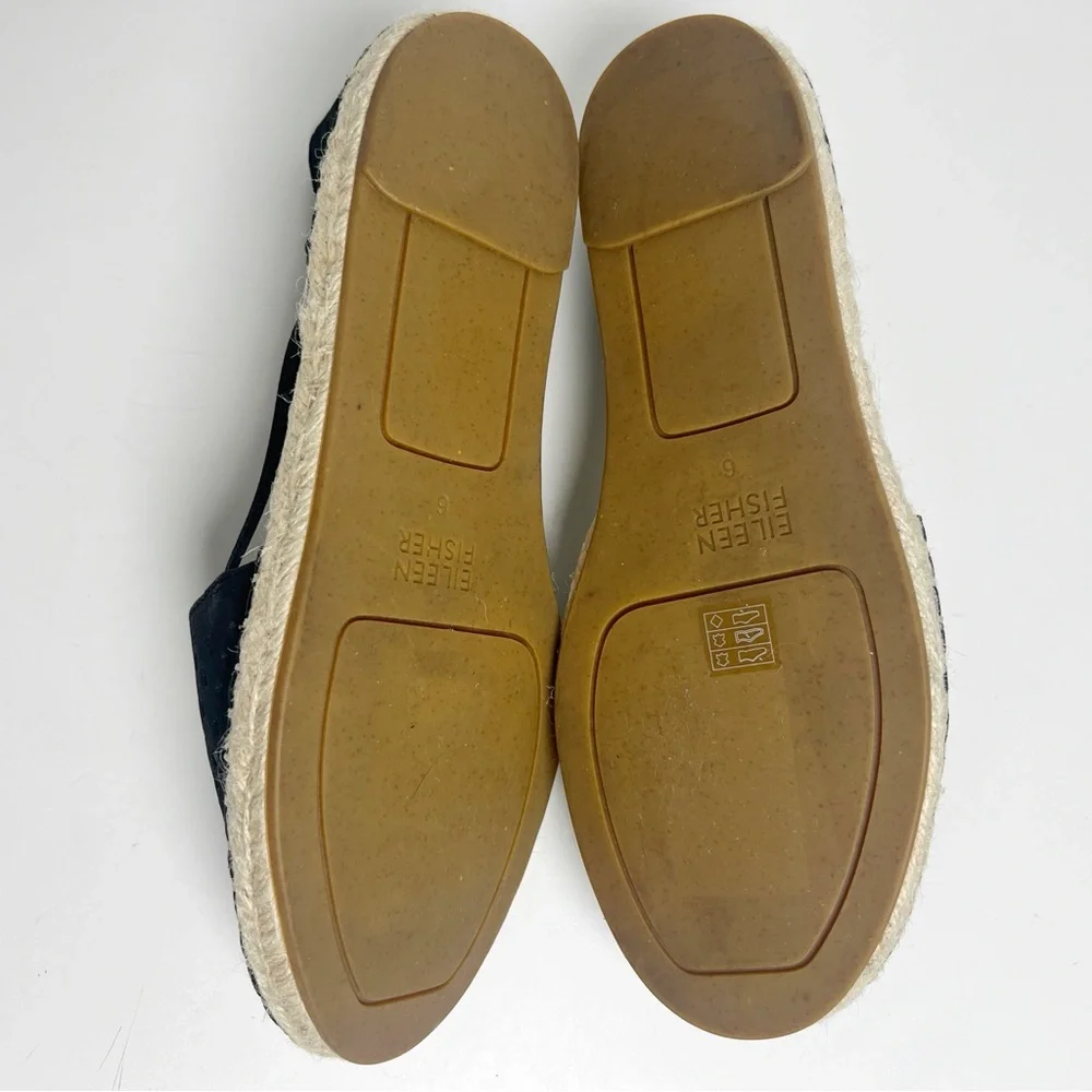 •EILEEN FISHER• Lee 2 Espadrille Sandal Black Perforated Nubuck Leather Size‎ 6